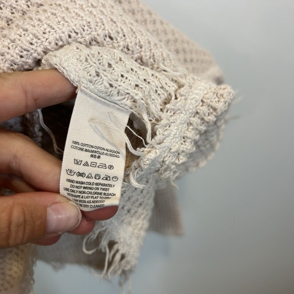 Free People Sunrise Small Cold Shoulder Tunic Sweater Beige Waffle Knit - Picture 7 of 11